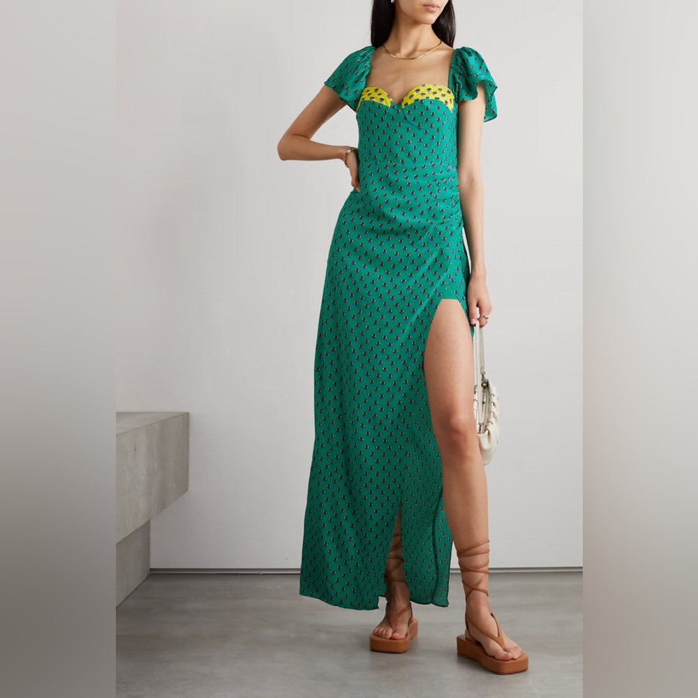 STAUD Avril printed crepe de chine maxi dress